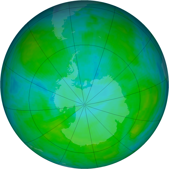 Antarctic ozone map for 24 December 1992